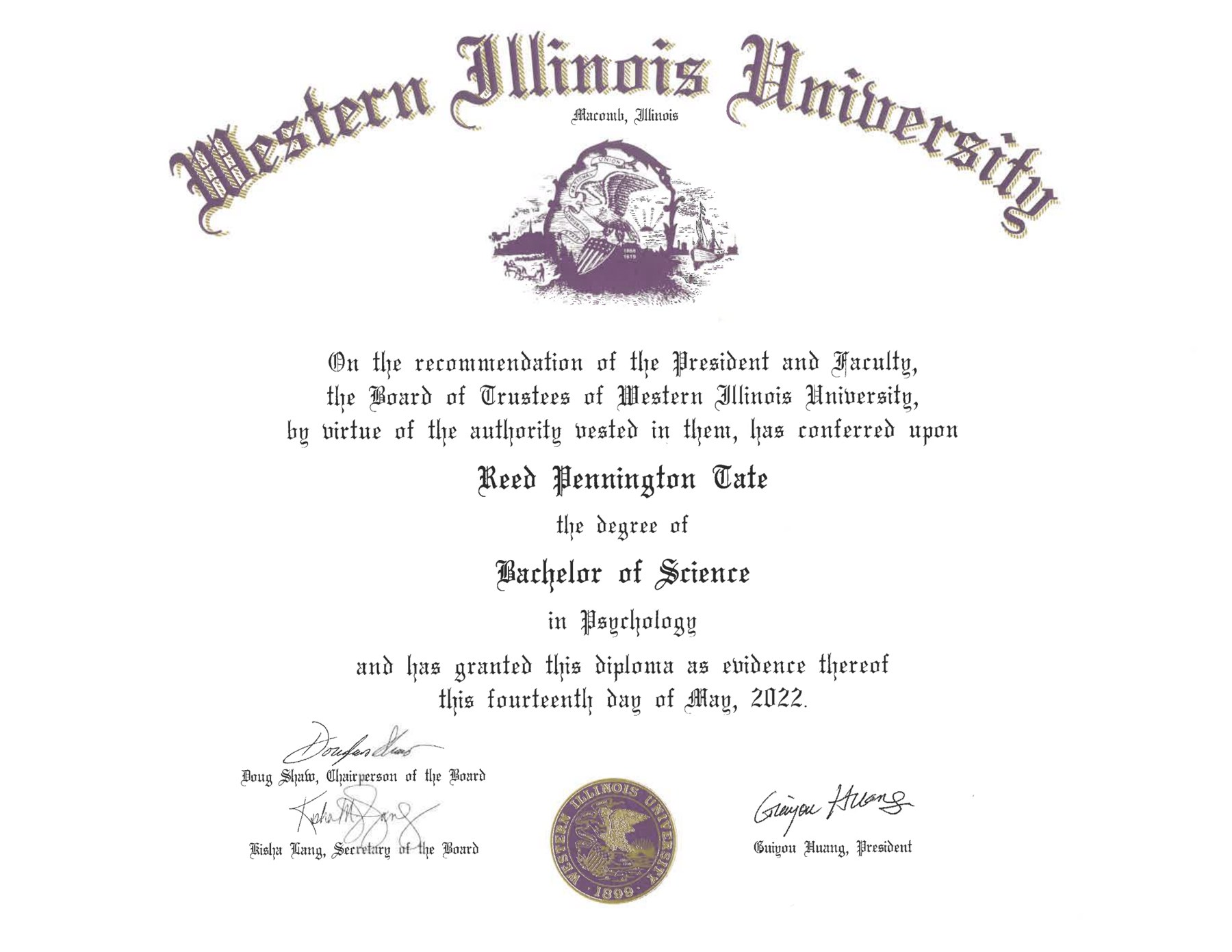 Bachelor of Science in Psychology certificate