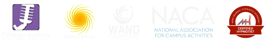 The College Agency, Sunstar Events, Wand Enterprises, NACA, Certified Hypnotist
