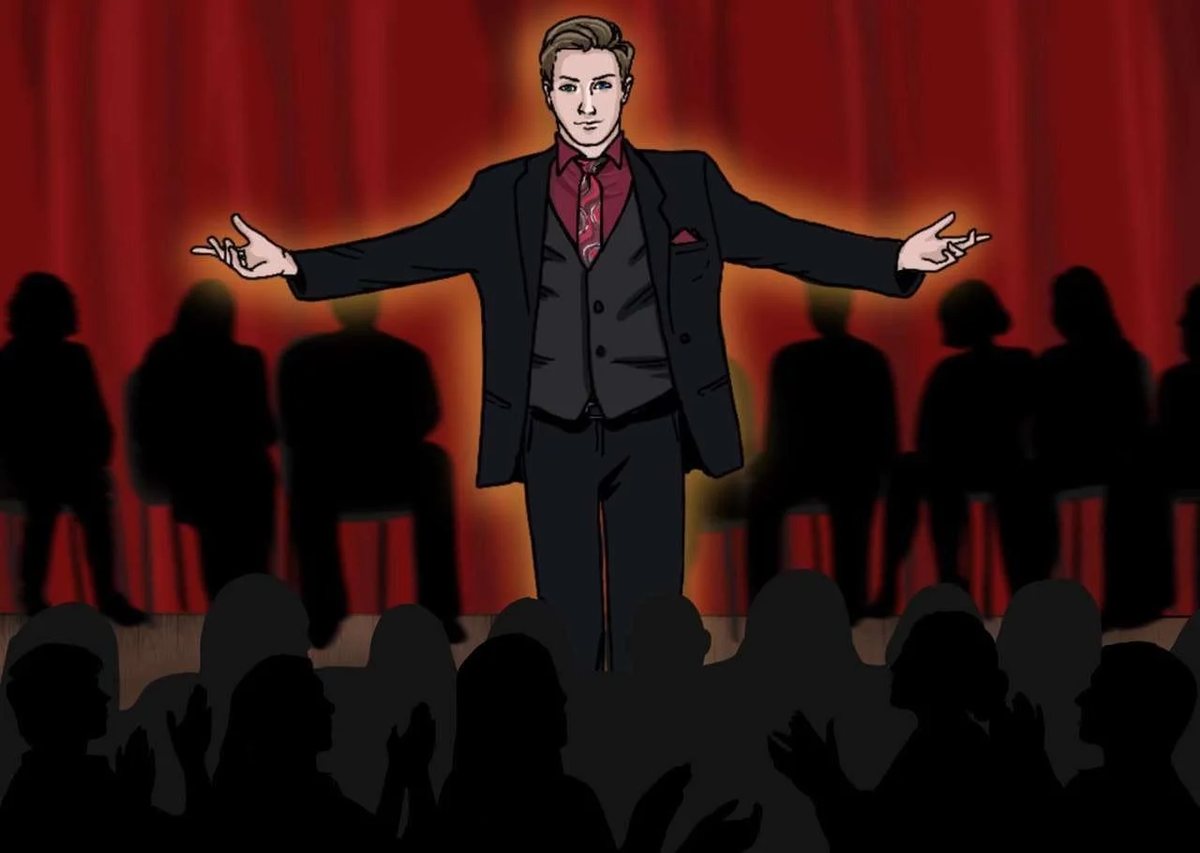 Illustration of Reed on stage in front of an audience